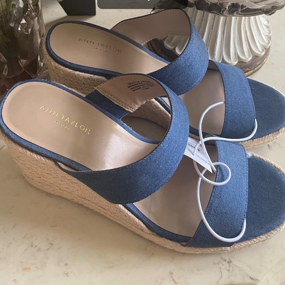 Ann Taylor Denim Blue Wedge Sandals - Picture 1 of 2